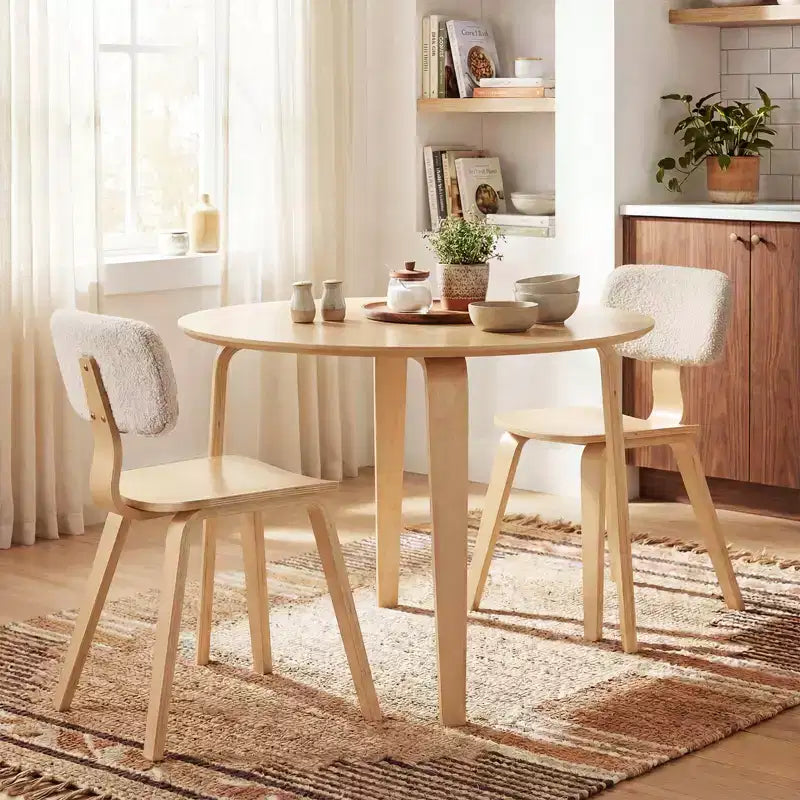 Costway Set Tavolo da Pranzo 3 PZ/5 PZ con 2/4 Sedie Imbottite, Tavolo da Pranzo Rotondo Beige e Naturale/Grigio e Noce