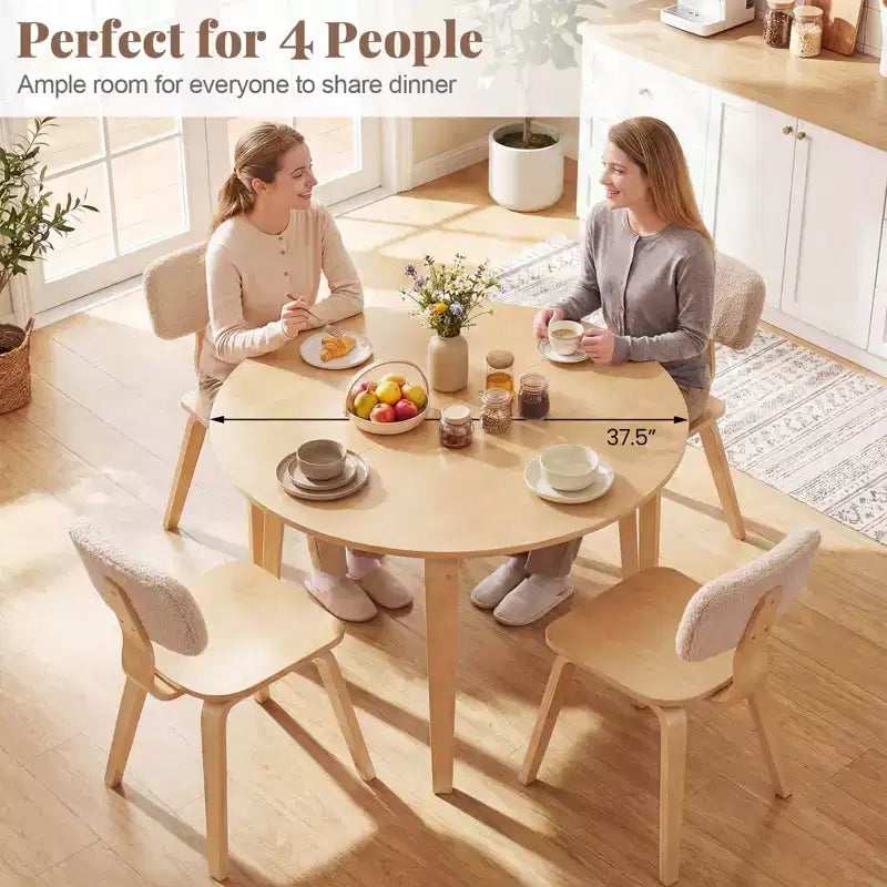 Costway Set Tavolo da Pranzo 3 PZ/5 PZ con 2/4 Sedie Imbottite, Tavolo da Pranzo Rotondo Beige e Naturale/Grigio e Noce