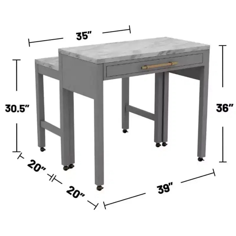 GDFStudio Dawson Set da pranzo altezza bancone in legno stile rustico con piano espandibile effetto marmo