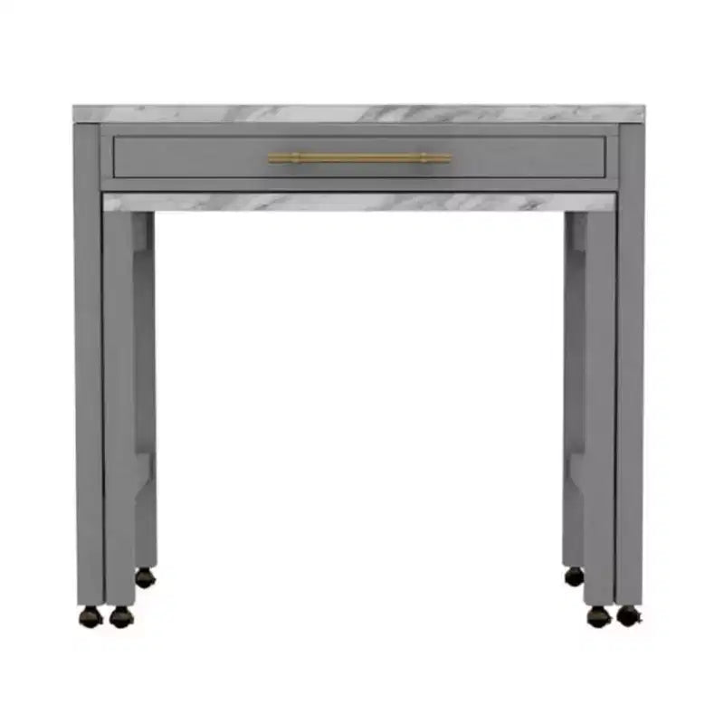 GDFStudio Dawson Set da pranzo altezza bancone in legno stile rustico con piano espandibile effetto marmo