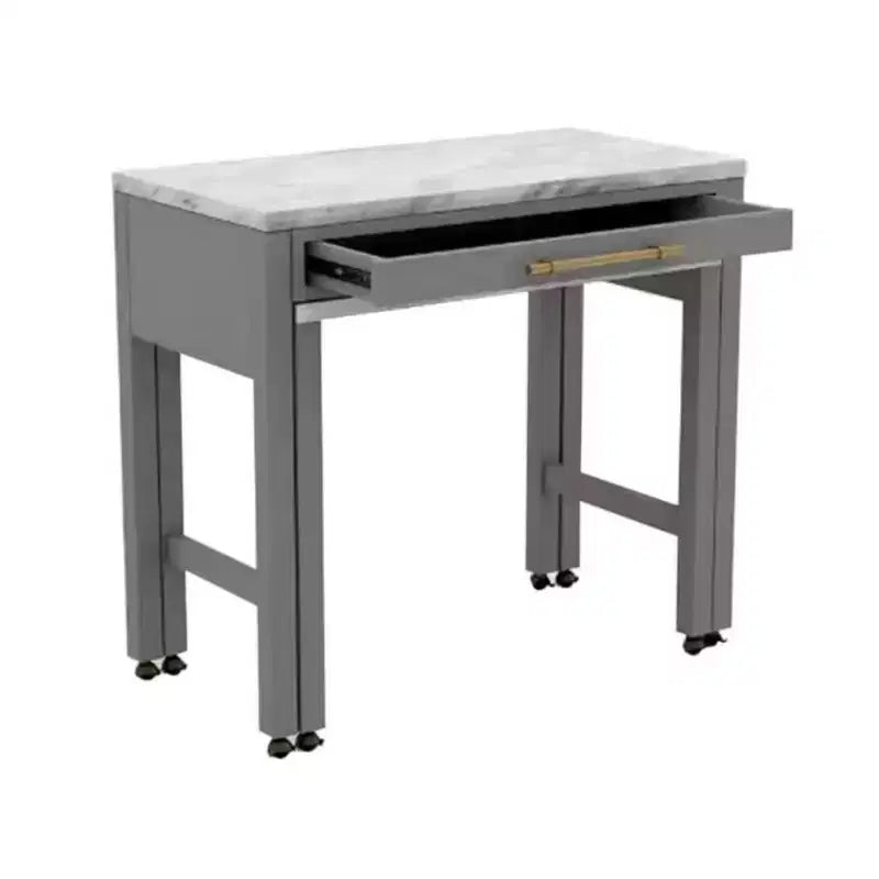 GDFStudio Dawson Set da pranzo altezza bancone in legno stile rustico con piano espandibile effetto marmo