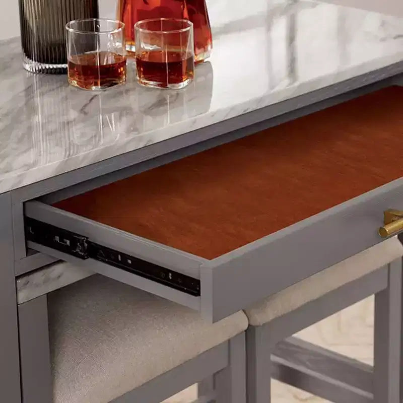 GDFStudio Dawson Set da pranzo altezza bancone in legno stile rustico con piano espandibile effetto marmo