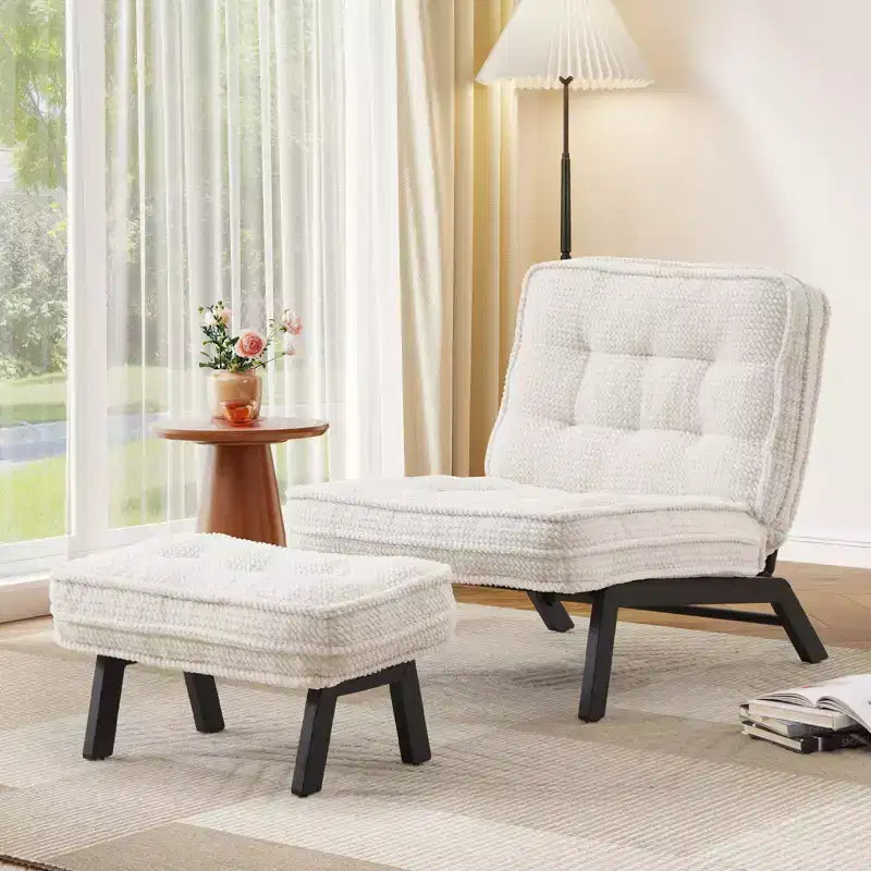 Poltrona Bestier Accent con schienale regolabile, poltrona relax imbottita con pouf, poltrona reclinabile imbottita per sala lettura