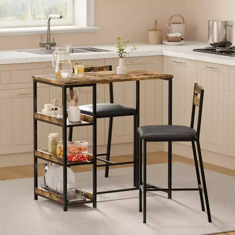 Set da bar da 3 pezzi con 2 ripiani contenitori, set da pranzo salvaspazio per cucina con sedie in similpelle