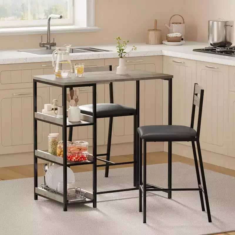 Set da bar da 3 pezzi con 2 ripiani contenitori, set da pranzo salvaspazio per cucina con sedie in similpelle