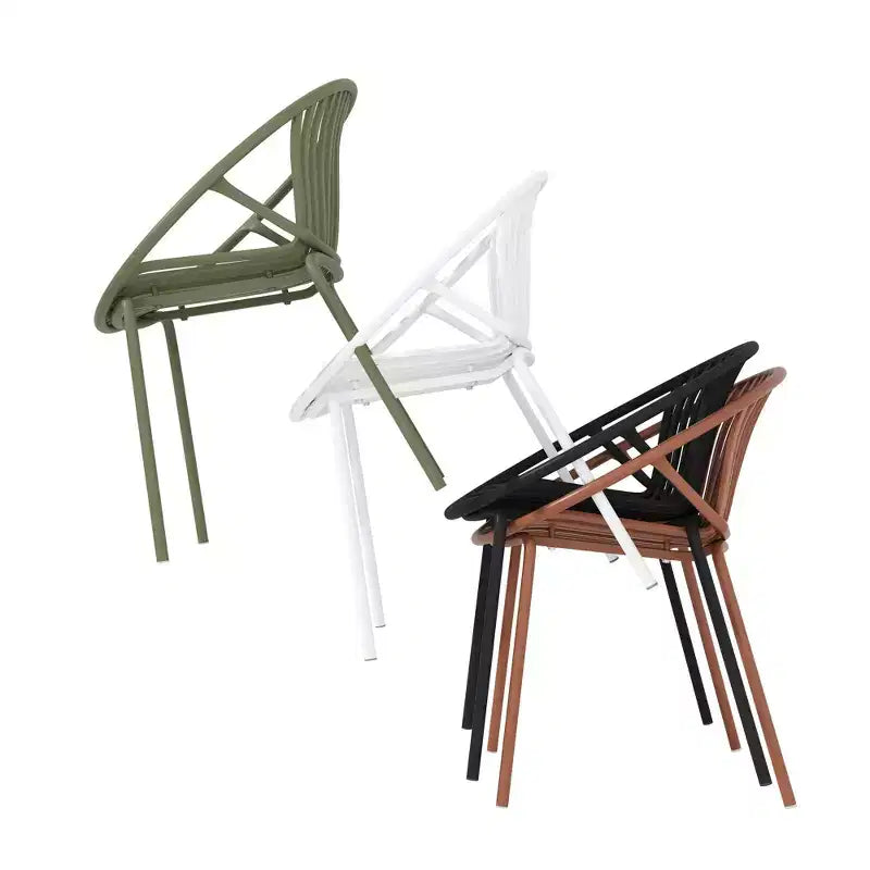 Set da pranzo moderno da esterno da 7 pezzi con sedie impilabili e tavolo in legno di acacia