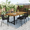 7-Piece Outdoor Patio Modern Dining Set with Stackable Chairs and Acacia Wood Table