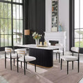 GDFStudio Howar Modern 7 Piece Wood and Metal Dining Set with Chenille Upholstered Dining Chairs