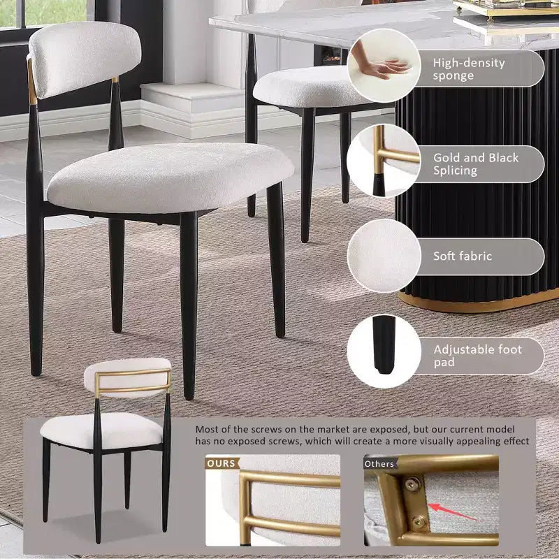 GDFStudio Howar Set da Pranzo Moderno da 7 Pezzi in Legno e Metallo con Sedie da Pranzo Rivestite in Ciniglia