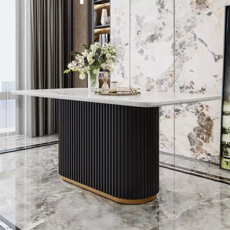 GDFStudio Howar Set da Pranzo Moderno da 7 Pezzi in Legno e Metallo con Sedie da Pranzo Rivestite in Ciniglia
