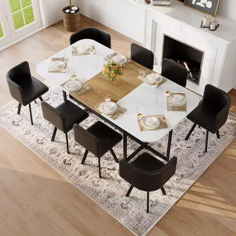 GDFStudio Vicente Set da Pranzo Moderno da 9 Pezzi in Metallo e Similpelle Imbottito con Tavolo in Legno