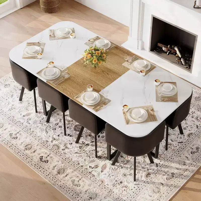 GDFStudio Vicente Set da Pranzo Moderno da 9 Pezzi in Metallo e Similpelle Imbottito con Tavolo in Legno