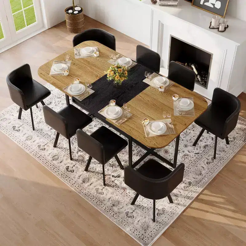GDFStudio Vicente Set da Pranzo Moderno da 9 Pezzi in Metallo e Similpelle Imbottito con Tavolo in Legno