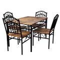 Dining Table Set for 4, 5-Piece Metal and Wood Rectangular Kitchen Table and Chairs, Space-Saving for Small Spaces, Charred Wood Finish