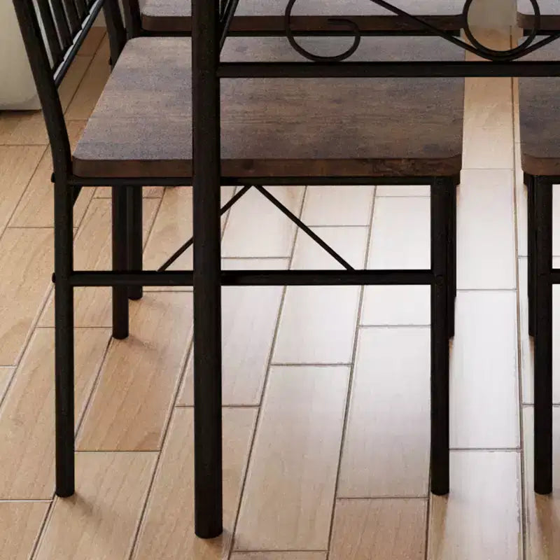 Set tavolo da pranzo per 4 persone, tavolo e sedie da cucina rettangolari in metallo e legno a 5 pezzi, salvaspazio per piccoli ambienti, finitura legno carbonizzato