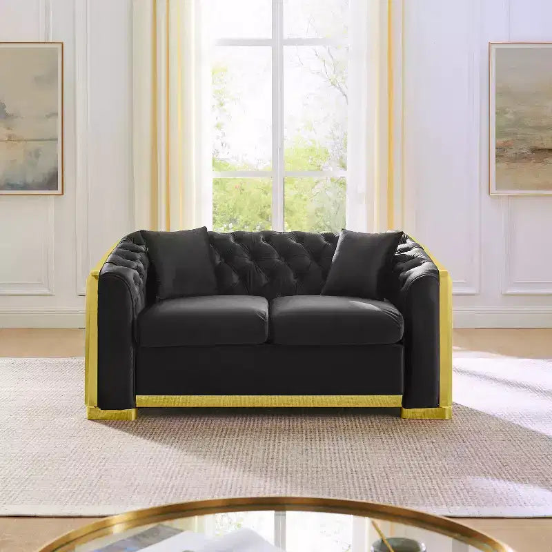 GDFStudio Tom moderne Chesterfield-bank in midcenturystijl, 5-zits, bekleed met fluweel, 2-delig, met 4 kussens