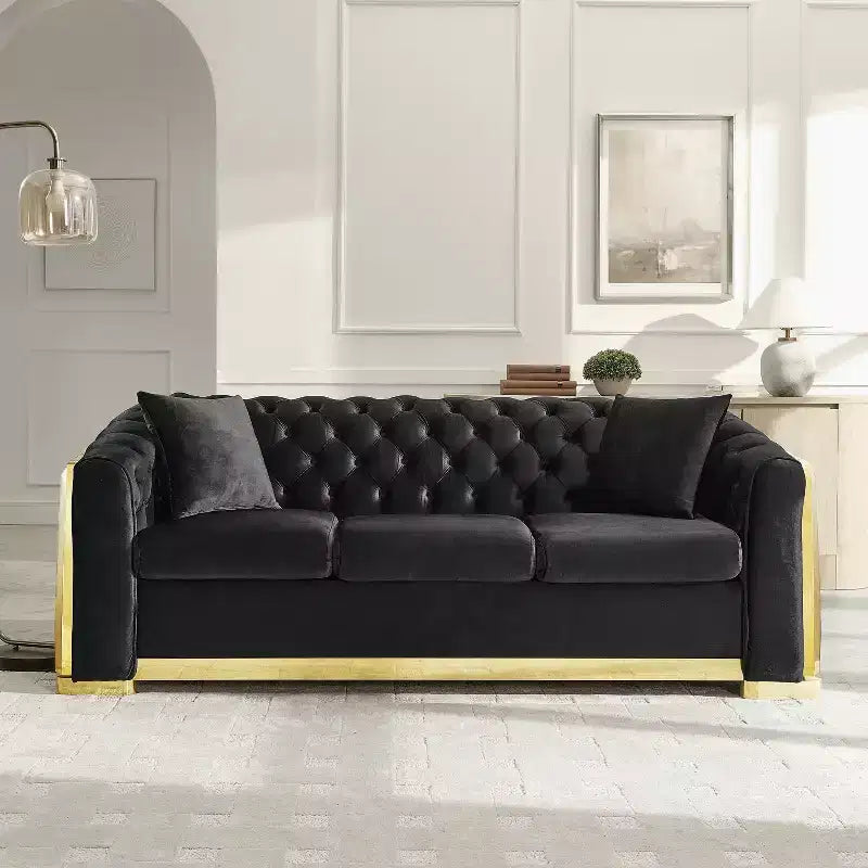 GDFStudio Tom moderne Chesterfield-bank in midcenturystijl, 5-zits, bekleed met fluweel, 2-delig, met 4 kussens