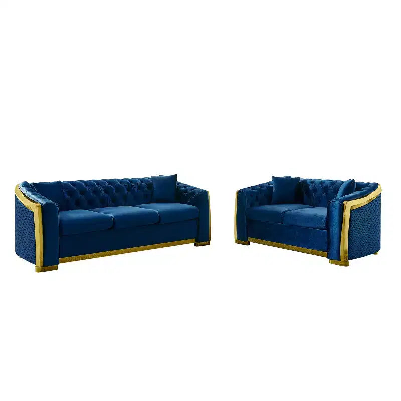 GDFStudio Tom moderne Chesterfield-bank in midcenturystijl, 5-zits, bekleed met fluweel, 2-delig, met 4 kussens