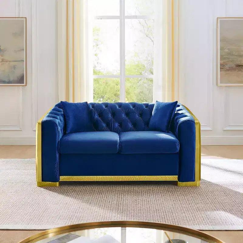 GDFStudio Tom moderne Chesterfield-bank in midcenturystijl, 5-zits, bekleed met fluweel, 2-delig, met 4 kussens