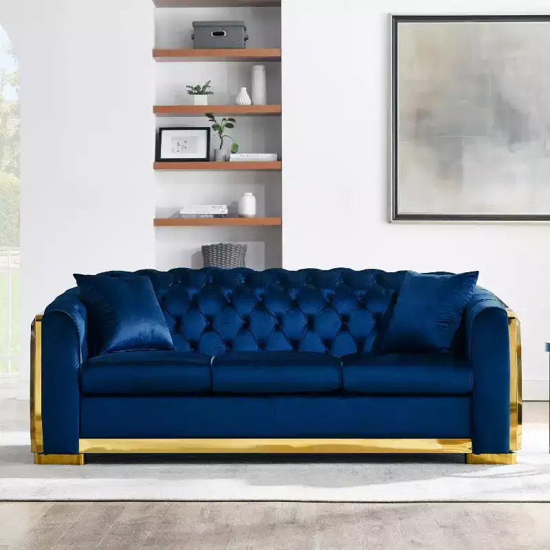 GDFStudio Tom moderne Chesterfield-bank in midcenturystijl, 5-zits, bekleed met fluweel, 2-delig, met 4 kussens