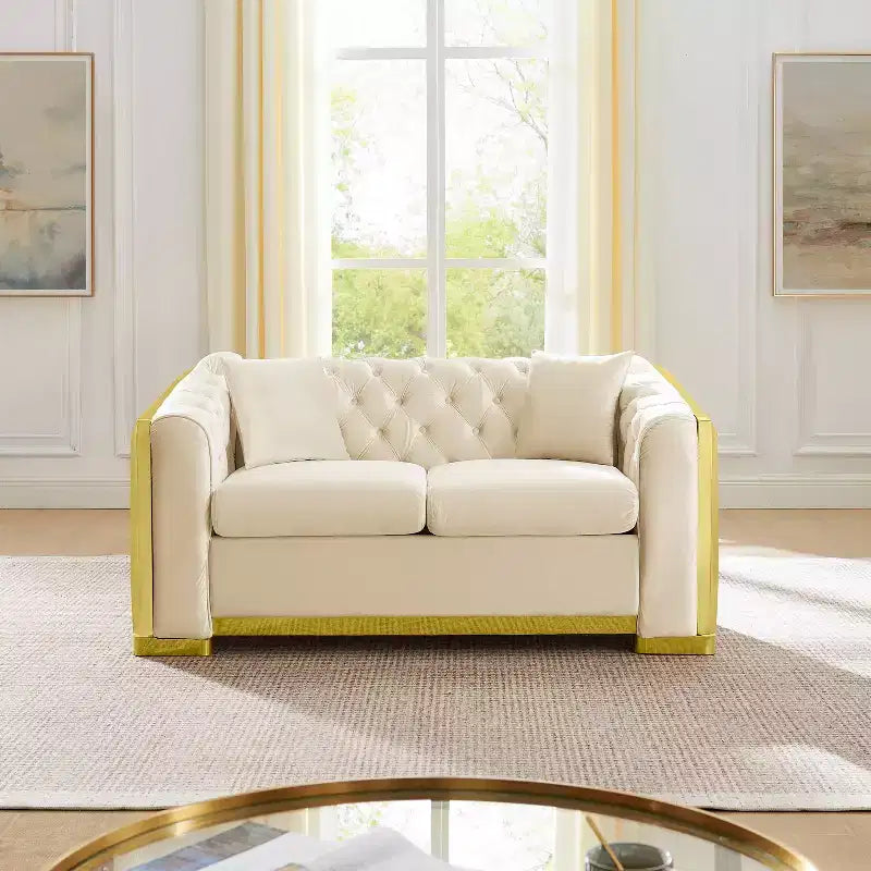 GDFStudio Tom moderne Chesterfield-bank in midcenturystijl, 5-zits, bekleed met fluweel, 2-delig, met 4 kussens