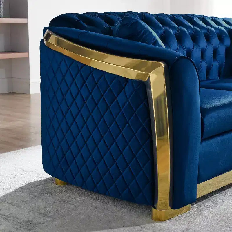 GDFStudio Tom moderne Chesterfield-bank in midcenturystijl, 5-zits, bekleed met fluweel, 2-delig, met 4 kussens