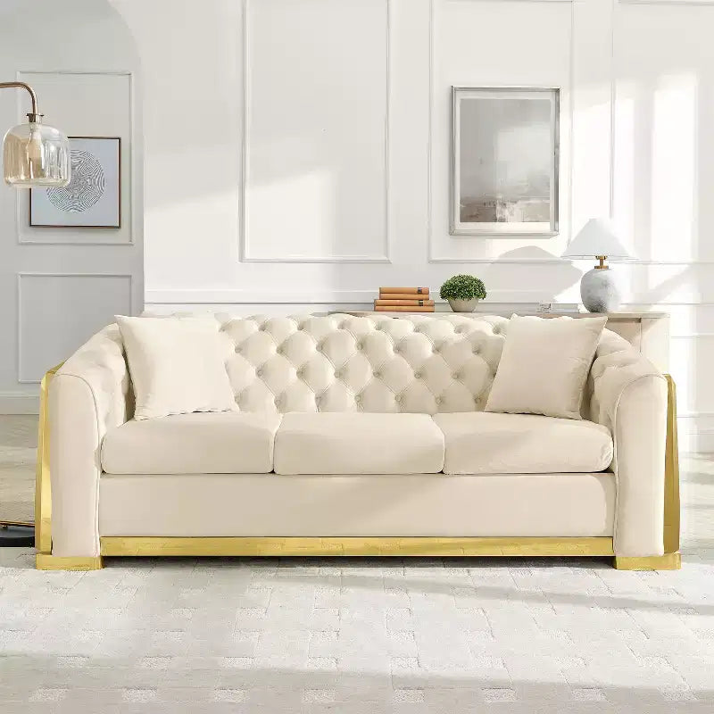 GDFStudio Tom moderne Chesterfield-bank in midcenturystijl, 5-zits, bekleed met fluweel, 2-delig, met 4 kussens