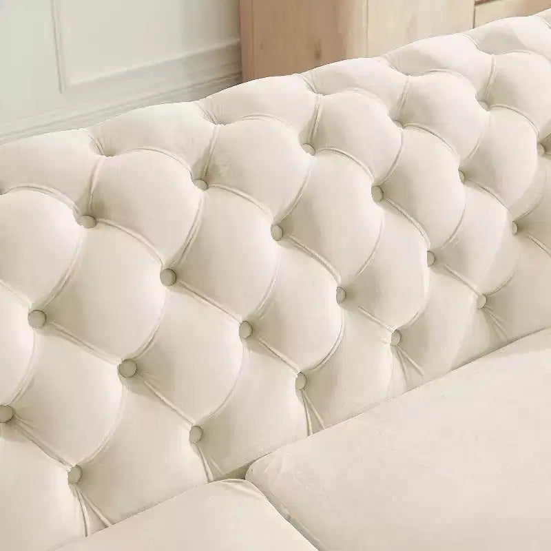 GDFStudio Tom moderne Chesterfield-bank in midcenturystijl, 5-zits, bekleed met fluweel, 2-delig, met 4 kussens