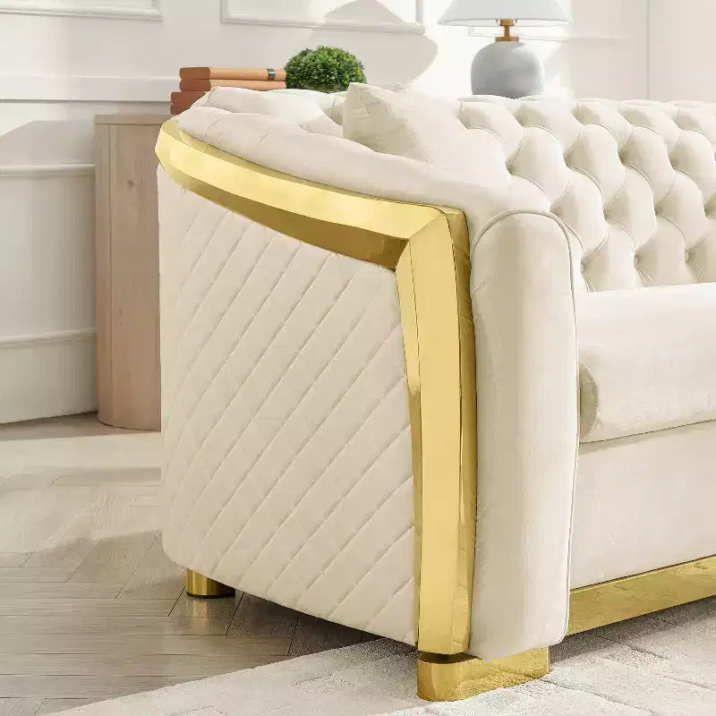 GDFStudio Tom moderne Chesterfield-bank in midcenturystijl, 5-zits, bekleed met fluweel, 2-delig, met 4 kussens