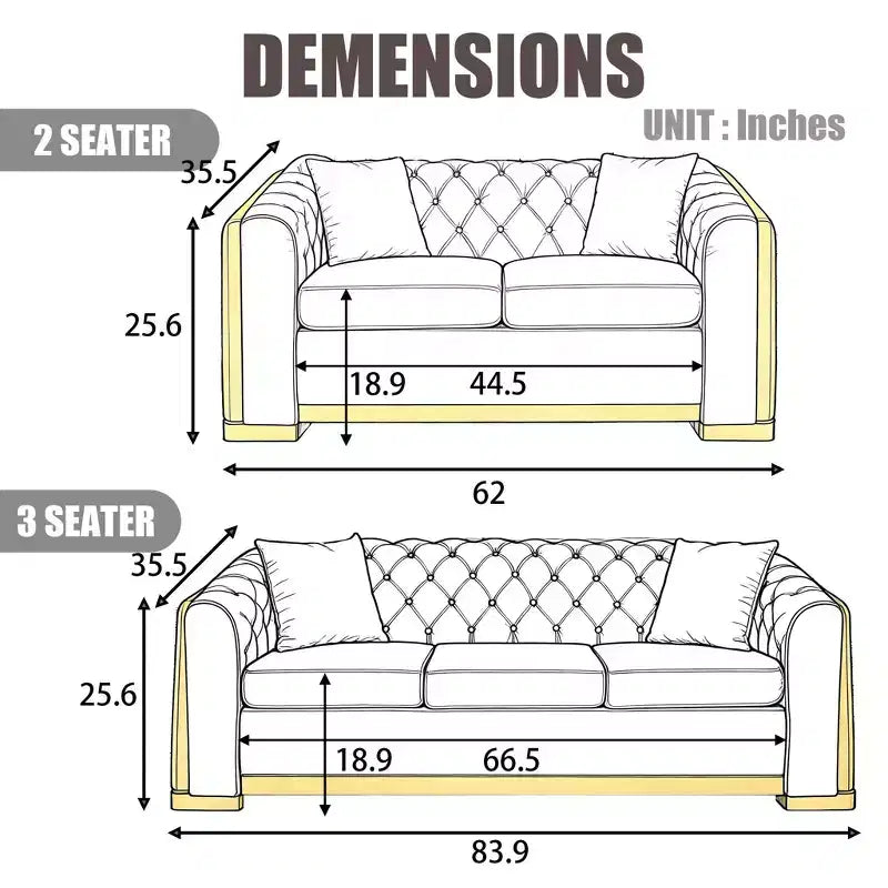 GDFStudio Tom moderne Chesterfield-bank in midcenturystijl, 5-zits, bekleed met fluweel, 2-delig, met 4 kussens