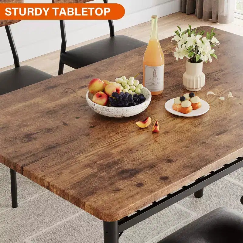Set tavolo da pranzo per 4 persone, tavolo e sedie da cucina a 5 pezzi con portaoggetti, piano in legno, struttura in metallo resistente, sedili imbottiti, salvaspazio