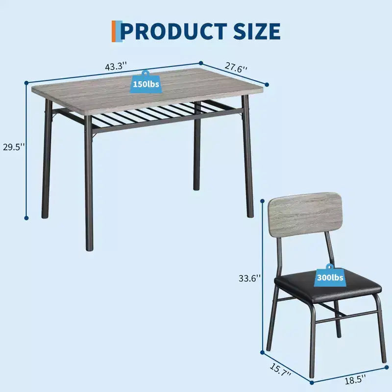 Set tavolo da pranzo per 4 persone, tavolo e sedie da cucina a 5 pezzi con portaoggetti, piano in legno, struttura in metallo resistente, sedili imbottiti, salvaspazio