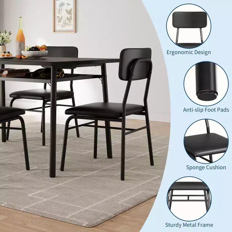 Set tavolo da pranzo per 4 persone, tavolo e sedie da cucina a 5 pezzi con portaoggetti, piano in legno, struttura in metallo resistente, sedili imbottiti, salvaspazio