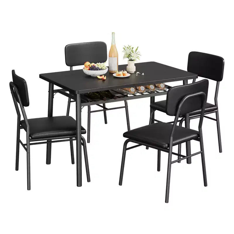 Dining Table Set for 4  5-Piece Kitchen Table and Chairs with Storage Rack, Wood Tabletop, Heavy-Duty Metal Frame, Upholstered SeatsSpace-Saving