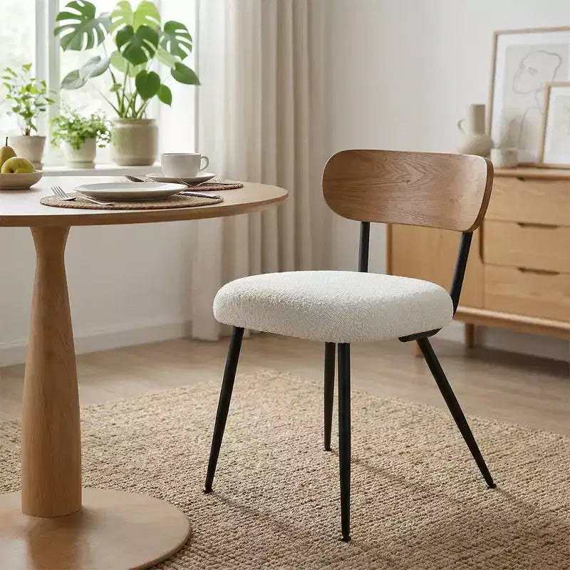 Set Tavolo da Pranzo Rotondo Moderno da 5 Pezzi, Set da Pranzo da Cucina con Base da 39,5 Pollici con 4 Sedie Imbottite in Bouclé per Cucina e Sala da Pranzo-Panipeachy