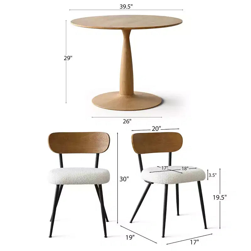 Set Tavolo da Pranzo Rotondo Moderno da 5 Pezzi, Set da Pranzo da Cucina con Base da 39,5 Pollici con 4 Sedie Imbottite in Bouclé per Cucina e Sala da Pranzo-Panipeachy