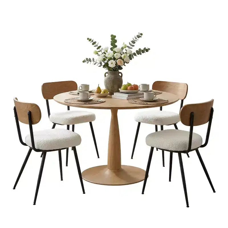 Set Tavolo da Pranzo Rotondo Moderno da 5 Pezzi, Set da Pranzo da Cucina con Base da 39,5 Pollici con 4 Sedie Imbottite in Bouclé per Cucina e Sala da Pranzo-Panipeachy