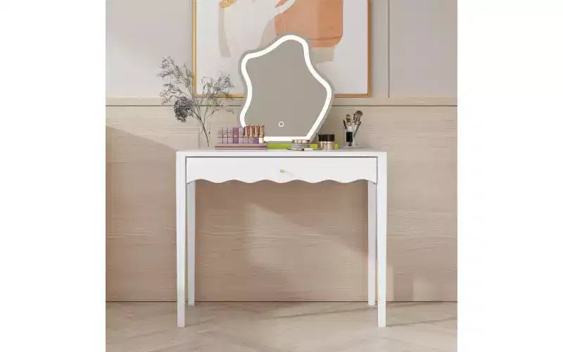 35.43 Toeletta Bianca con Cassetto, Tavolo da Trucco Moderno o Scrivania per Camera da Letra o Piccolo Ufficio