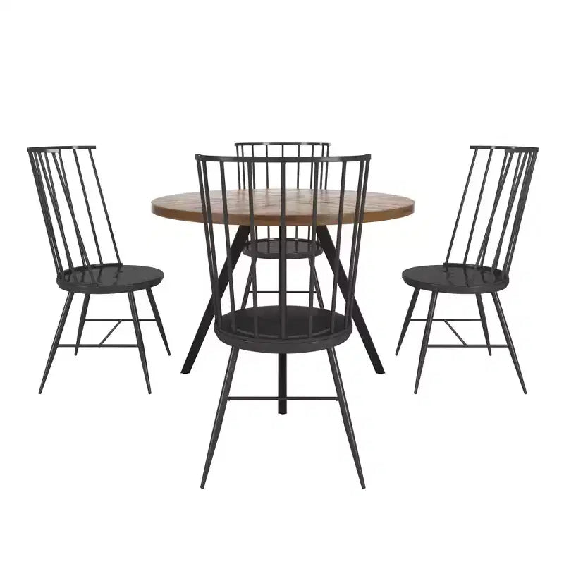 Tavolo da pranzo rotondo Jolana 45 in rovere con ripiano nero e set - iNSPIRE Q