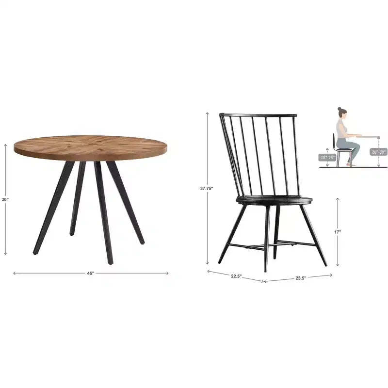 Tavolo da pranzo rotondo Jolana 45 in rovere con ripiano nero e set - iNSPIRE Q