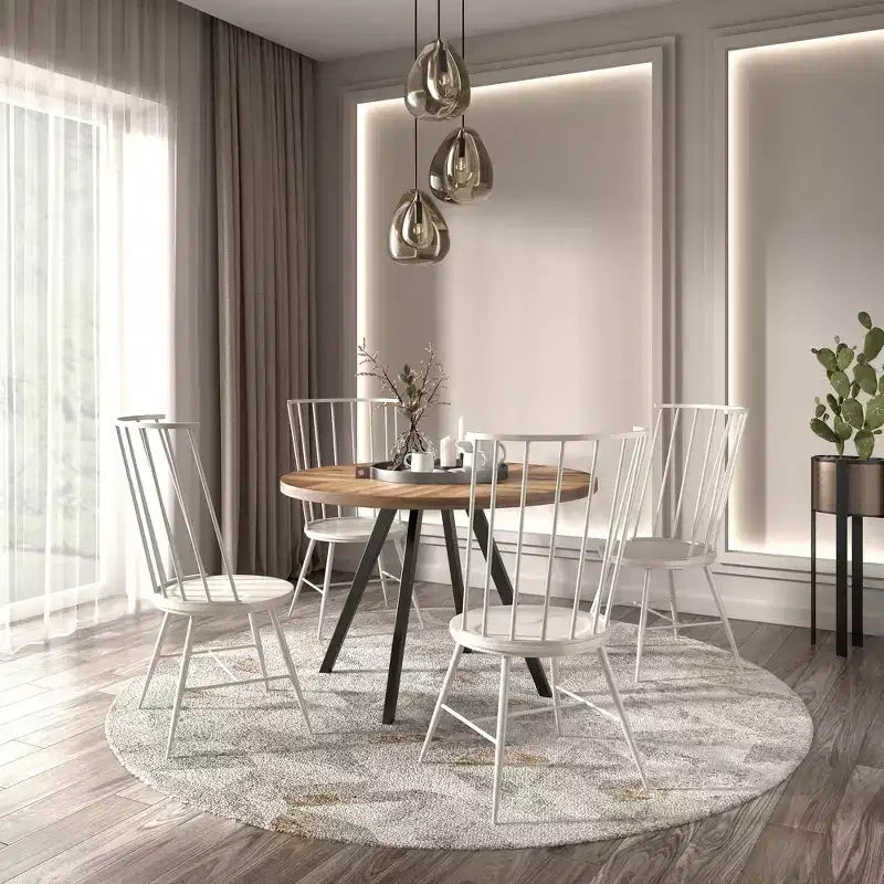 Tavolo da pranzo rotondo Jolana 45 in rovere con ripiano nero e set - iNSPIRE Q