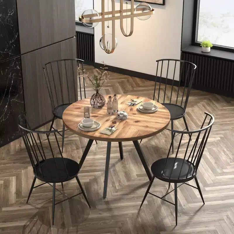 Tavolo da pranzo rotondo Jolana 45 in rovere con ripiano nero e set - iNSPIRE Q