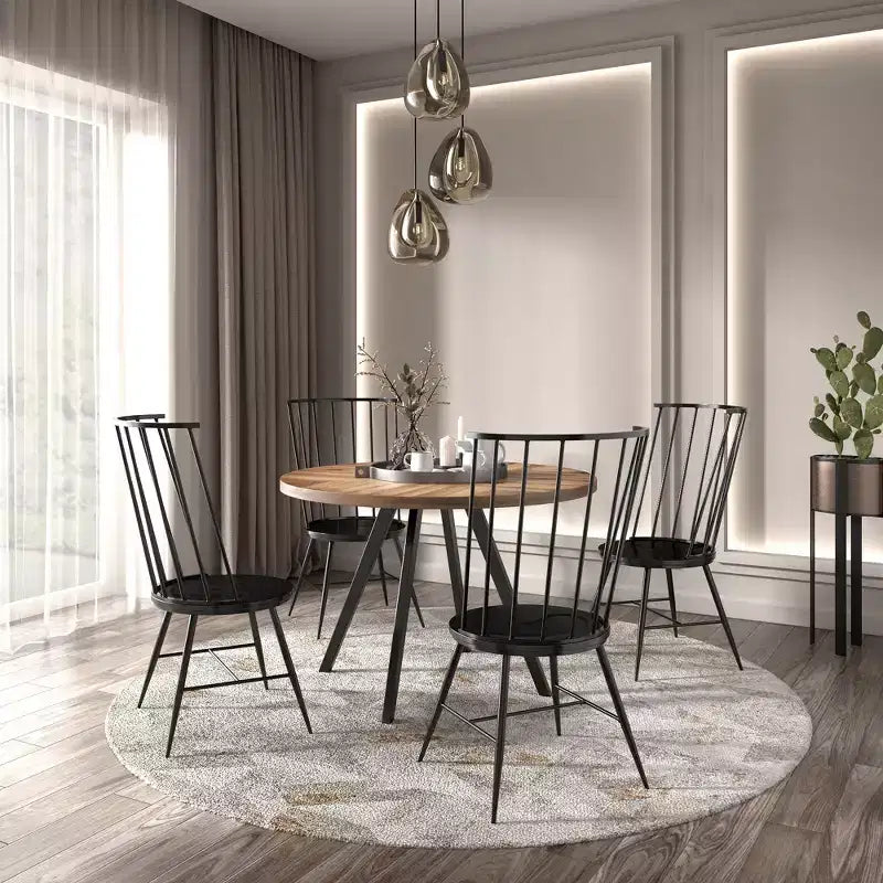 Tavolo da pranzo rotondo Jolana 45 in rovere con ripiano nero e set - iNSPIRE Q