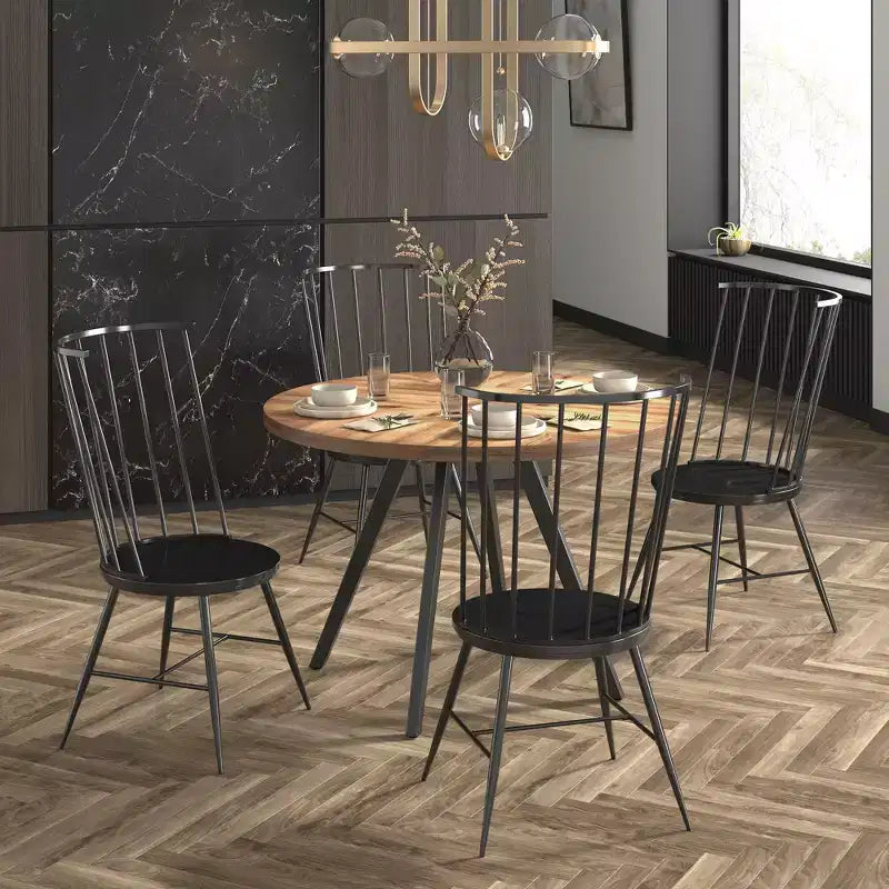 Tavolo da pranzo rotondo Jolana 45 in rovere con ripiano nero e set - iNSPIRE Q