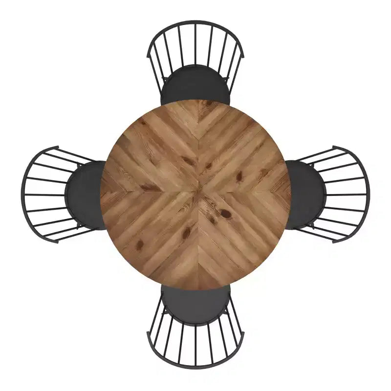 Tavolo da pranzo rotondo Jolana 45 in rovere con ripiano nero e set - iNSPIRE Q