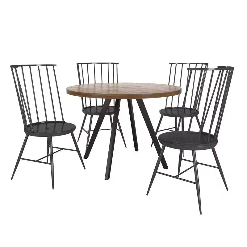 Tavolo da pranzo rotondo Jolana 45 in rovere con ripiano nero e set - iNSPIRE Q
