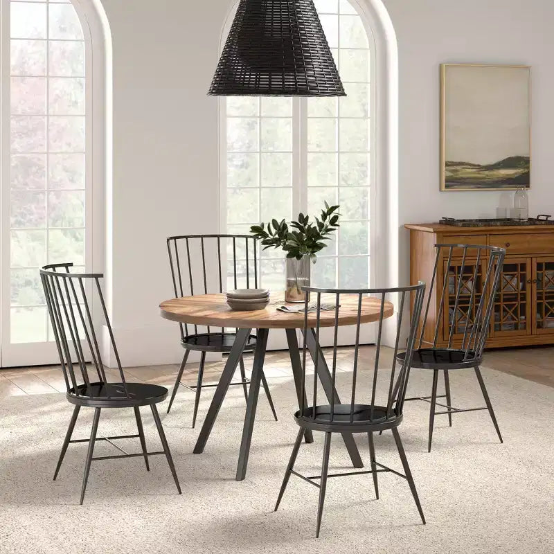 Jolana 45 Round Oak Top Black Finish Dining Table and Set - iNSPIRE Q