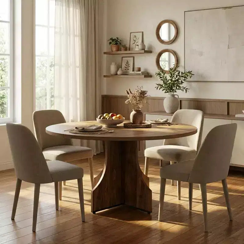 Tavolo da pranzo rotondo da 47 pollici per 4-6 persone, in legno, moderno, circolare, per soggiorno, sala da pranzo, appartamento