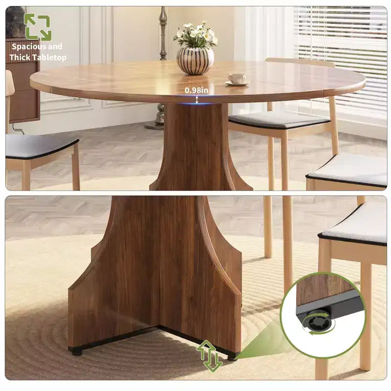 Tavolo da pranzo rotondo da 47 pollici per 4-6 persone, in legno, moderno, circolare, per soggiorno, sala da pranzo, appartamento