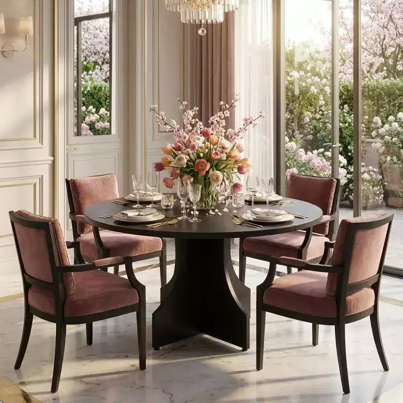 47 Farmhouse Round Dining Table for 4-6, Wood Modern Circular Dinner Table for Living Room, Dining Room, Apartment